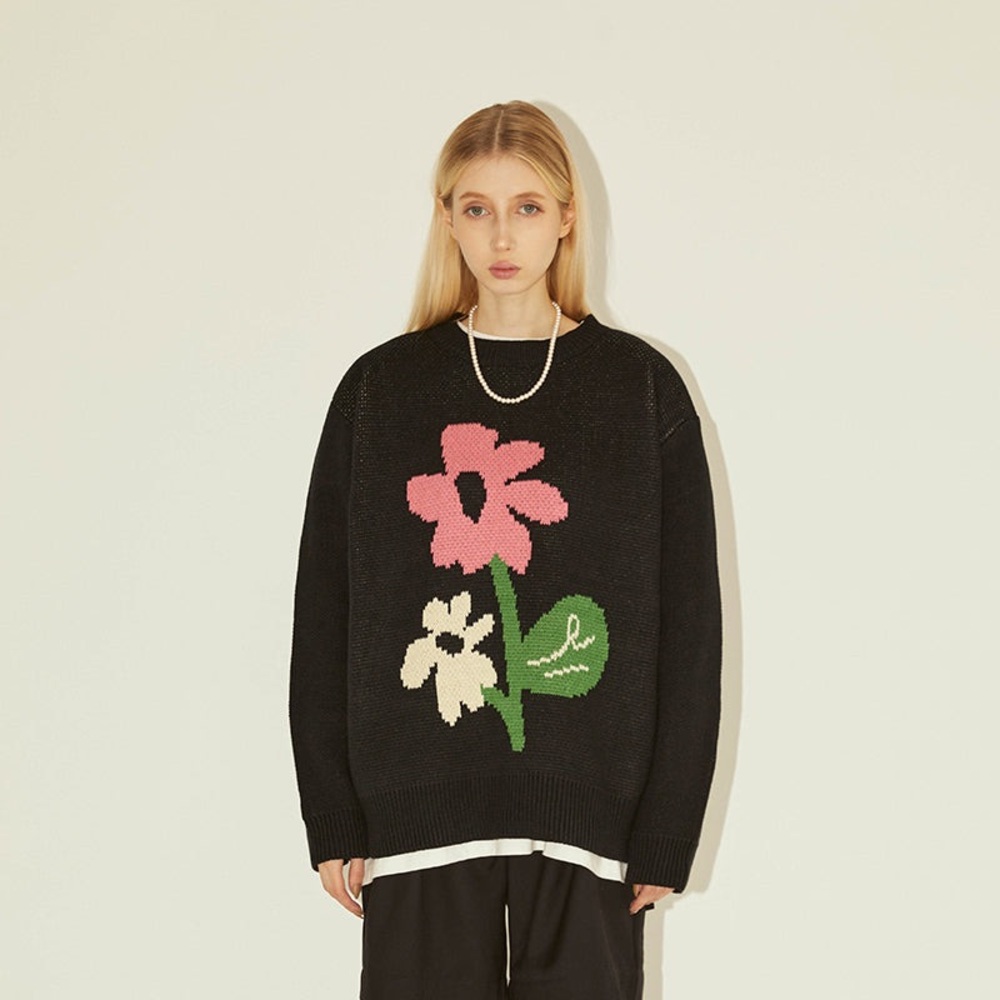 Empty Reference Floral Intarsia Oversized Knit Sweater | Unisex